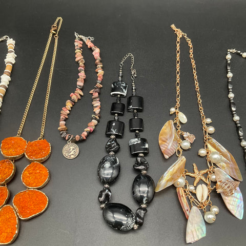 Coastal Boho Fashion Jewelry Lot of 10 Necklaces Shell Bib Beaded Faux Pearl