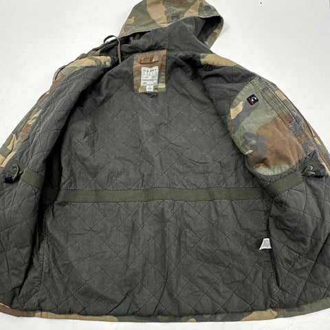 Vintage Old Navy Men's Woodland Camo Quilted Lined Hooded Field Jacket Coat Sz M