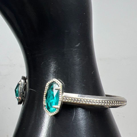 Kendra Scott Signed Silver Tone Teal Faceted Crystal Open Cuff Bracelet 19.87g