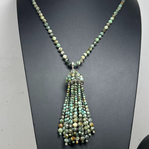 Kendra Scott Green Stone Beaded Tassel Necklace