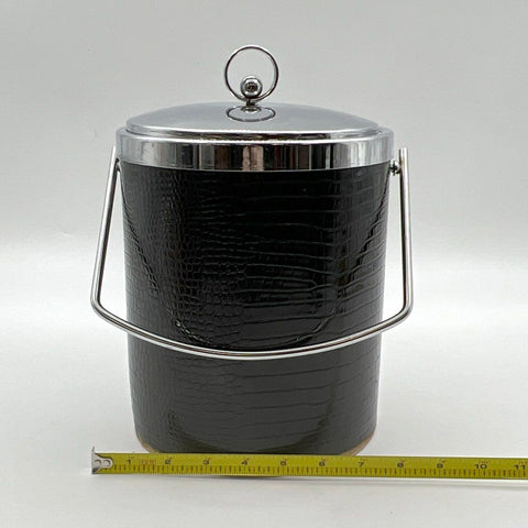 Vintage Ice Bucket Faux Alligator Black Chrome Handle Mid Century Modern MCM