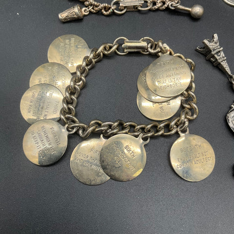 Vintage Costume Jewelry Charm Bracelet Lot of 4 Ten Commandments Travel Music