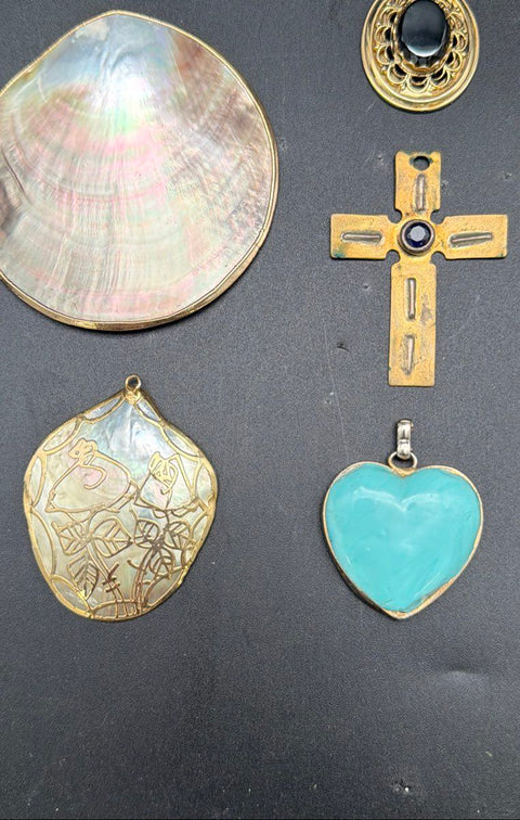 Vintage to Modern Mixed Costume Jewelry Pendant Lot 0.5 Lbs Heart Cross Key