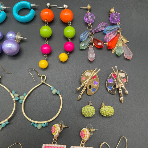 Vintage Style Costume Jewelry Earring Lot 19 Pairs Beaded Novelty Dangle Studs