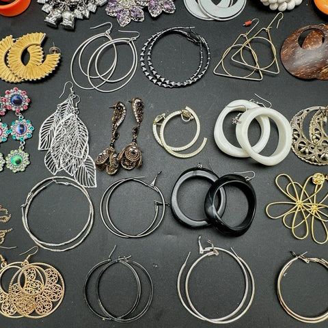 Vintage Modern Costume Jewelry Lot 45+ Pairs Earrings Hoops Dangles Boho