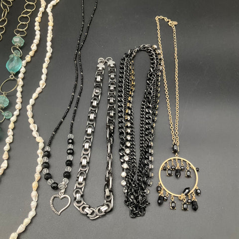 Fashion Jewelry Lot 9 Necklaces Vintage Modern Boho Shell Glass Domino Pendant