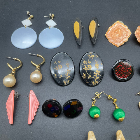 Vintage 1980s 1990s Costume Jewelry Earring Lot 18 Pairs Hoops Studs Retro