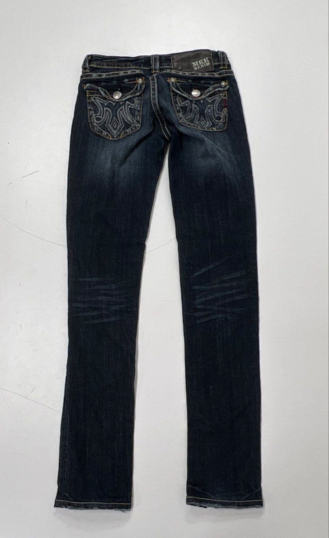 MEK Denim Women's Mazatlan Cigarette Dark Wash Embroidered Flap Pocket Jeans 25
