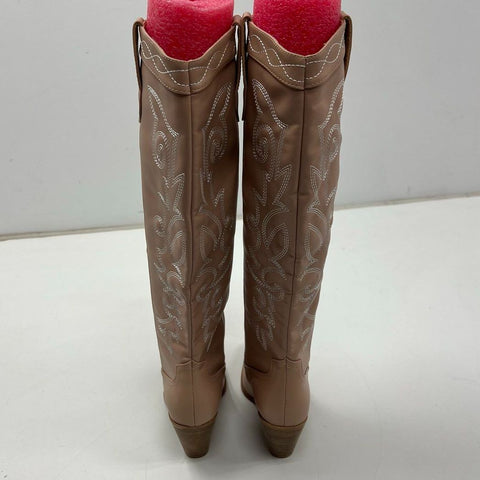 Billini Nude Faux Leather Western Knee High Boots Pointed Toe Size 8 New