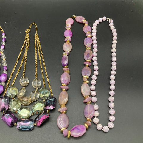 Vintage Style Purple Beaded Fashion Statement Jewelry Lot of 6 Necklaces