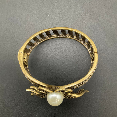 Heidi Daus Sublime Star Hinged Bangle Bracelet Faux Pearl Rhinestone Bronze 7"