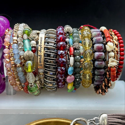 Vintage to Modern Costume Jewelry Bracelet Lot 30+ Pcs Beaded Bangle Cuff