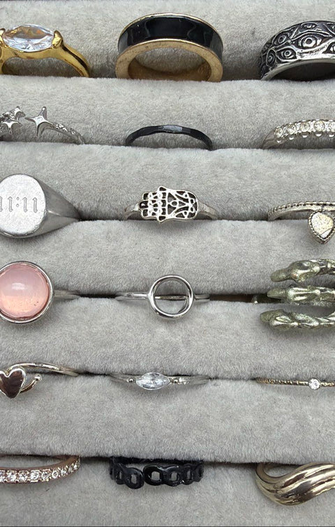 Fashion Costume Ring Lot of 42 Mixed Metal Tones Stacking Statement Bands