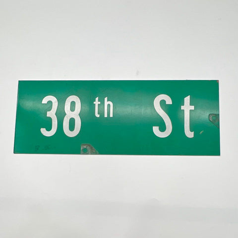 Vintage 38th St Metal Street Sign Green White Reflective City Road Sign 24x9