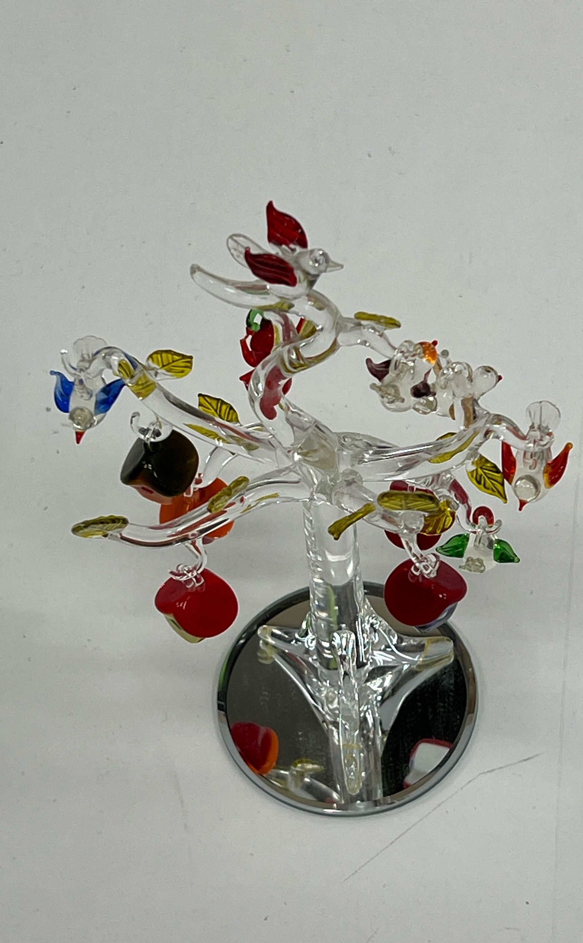 Hand Blown Glass Tree With Birds And Birdhouses Art Glass
