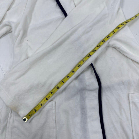 Ralph Lauren Women's White Hooded Cotton Blend Belted Robe Navy Trim Sz XS/S