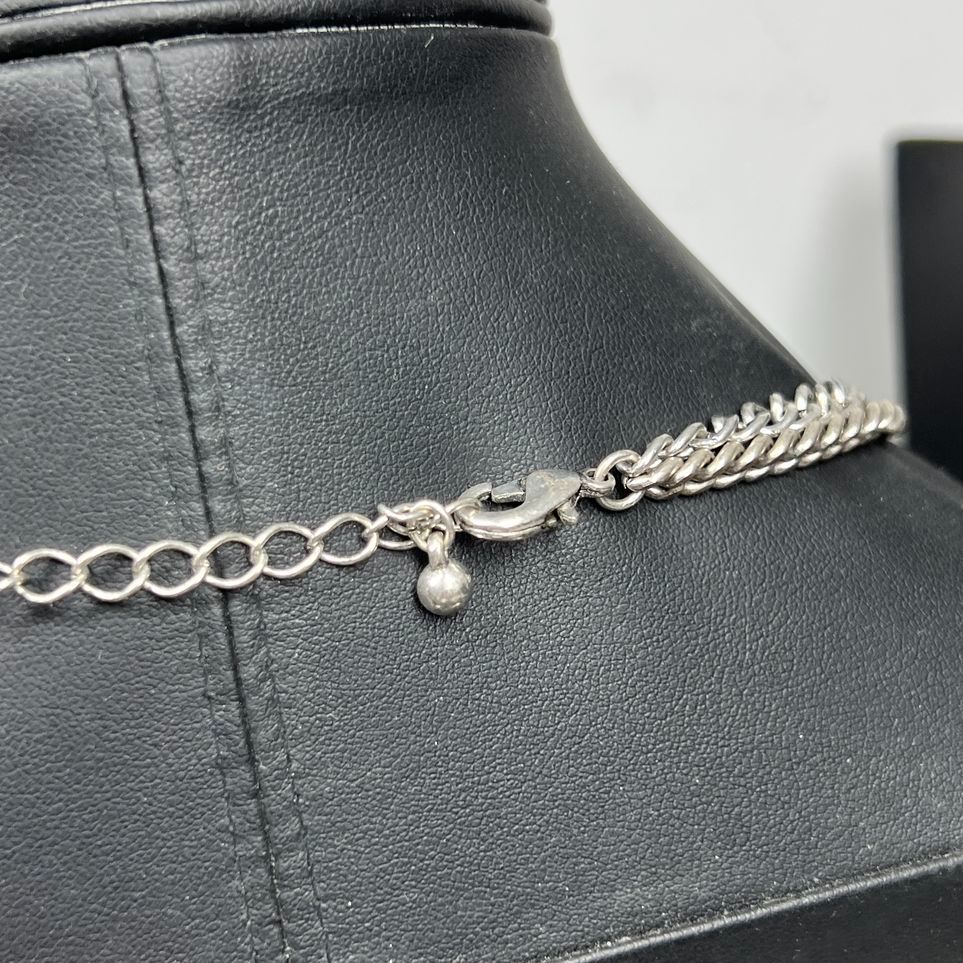 2 Silver tone Chain Faux Coin Bib Necklaces