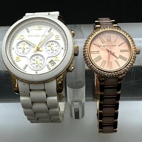 Michael Kors Watches Lot of 2 MK-5145 Chronograph & Rose Gold Tone Crystal