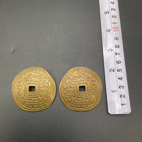 Vintage Deborah West Brass Clip On Earrings Large Abstract Coin Design 2"