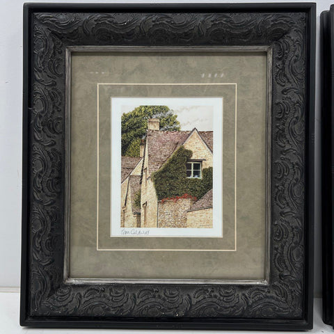 Tom Caldwell Signed Prints English Cotswold Cottages Framed Set of 2 18x20