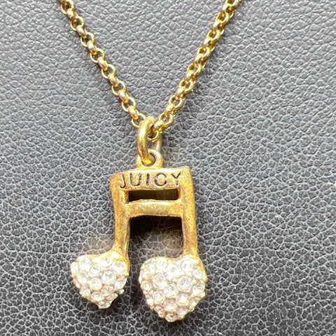 Juicy Couture Gold Tone Rhinestone Music Note Necklace