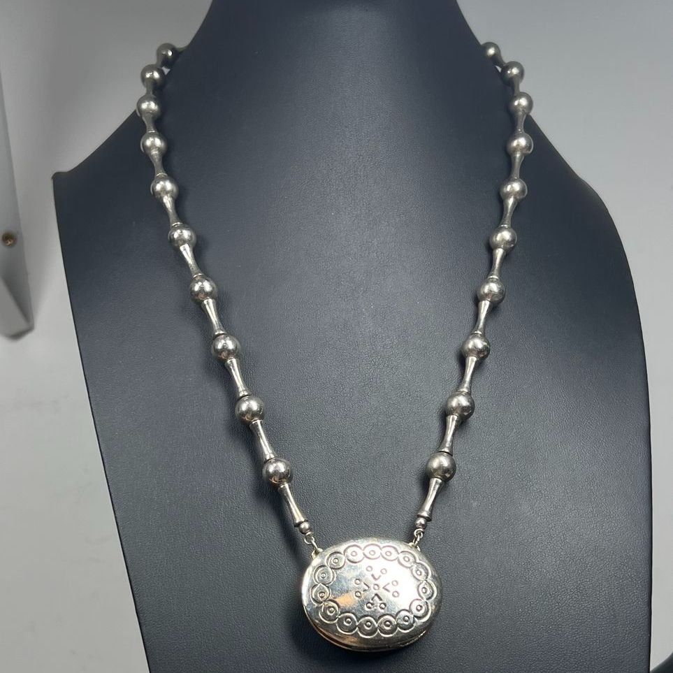 Vintage Etsee Lauder Moonsilver Solid Perfume Locket Necklace with Some Perfume