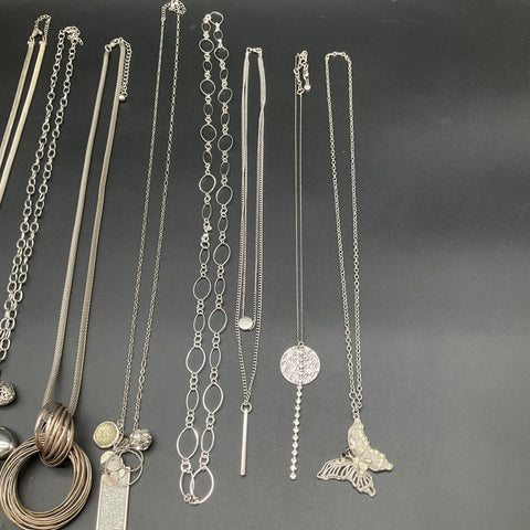 Silver Tone Fashion Jewelry Lot of 8 Necklaces Butterfly Heart Mesh Multi-Strand