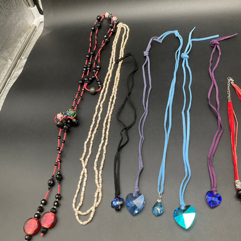 Bohemian & Eclectic Costume Jewelry Lot of 13 Statement Beaded Cord Necklaces