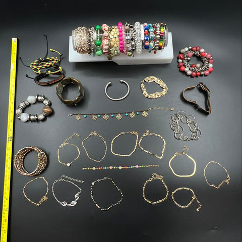 Vintage to Modern Fashion Bracelet Lot 2 Lbs Beaded Bangle Cuff Gold Silver Tone