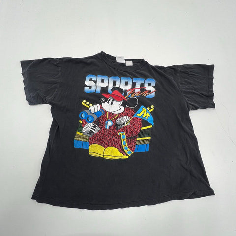 Vintage 90s Mickey Mouse Sports Fan T-Shirt Double Stitch Disney Sz L