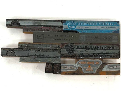 Vintage Letterpress Blocks Lot Wood Metal Print Type Allied Chemical Advertising