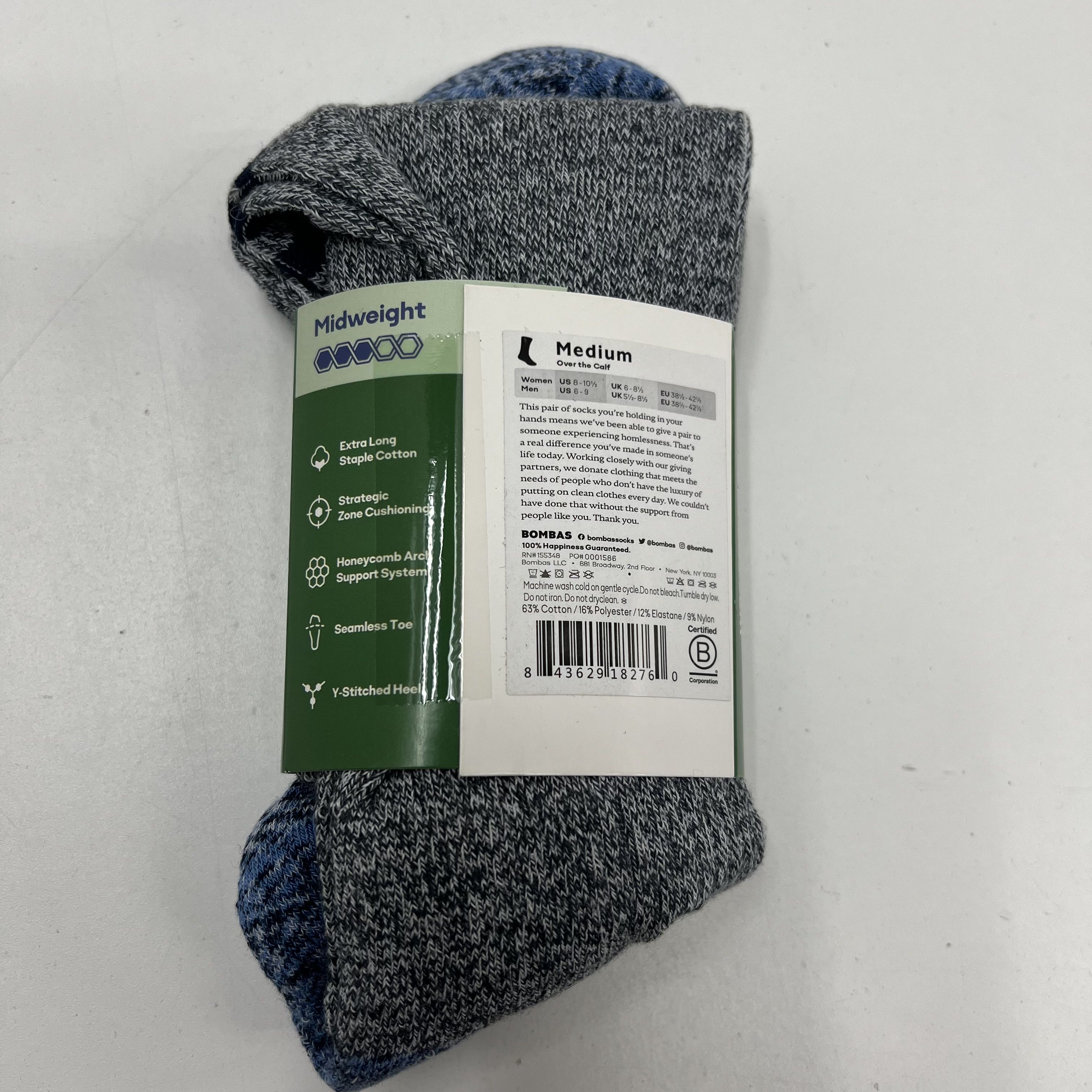 IOP Bombas Compression 20-30mmHg Blue Gray Over the Calf Socks Adult Medium