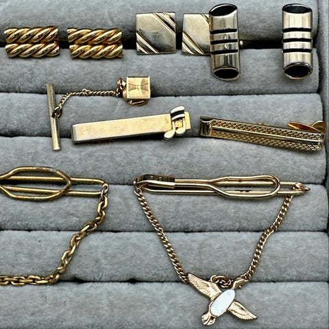 Vintage Swank Hickok Mens Jewelry Lot 14 Cufflinks Tie Clips Revolver Duck