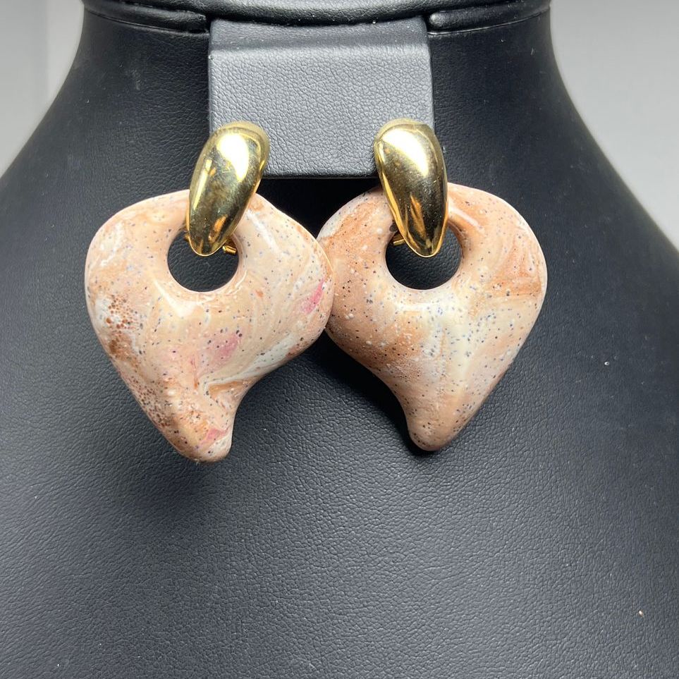Pink Speckled Clay Ceramic Earrings and Bracelet Set