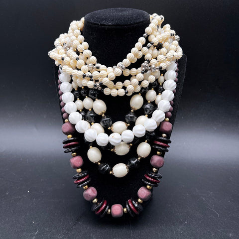 Vintage to Modern Beaded Costume Jewelry Lot 12 Necklaces Locket Faux Pearl