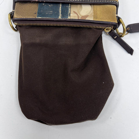 Coach Vintage Brown Patchwork Signature Canvas Suede Crossbody Swingpack Bag