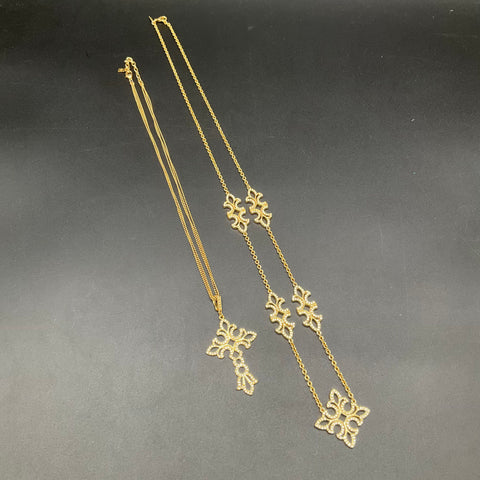 Lauren Ralph Lauren LRL Gold Tone Rhinestone Quatrefoil Necklace Set of 2
