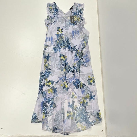 NWT Picadilly Blue Floral Mesh Ruffle High-Low Maxi Dress Women's Size S