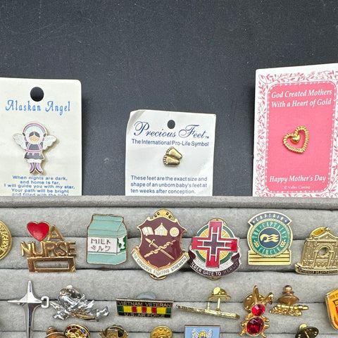 Vintage to Modern Costume Lapel Pin Lot Mixed Themes Military Nursing Religious