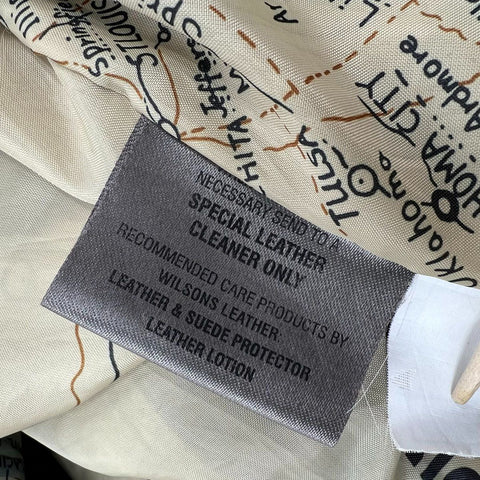 Vintage 90s Wilsons Leather Mens Bomber Jacket Black Map Lining Pelle Studio XL