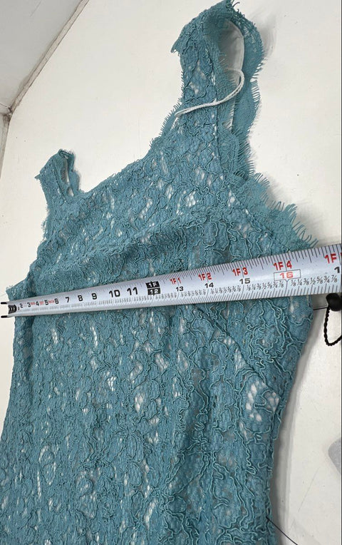 Adrianna Papell Women's Turquoise Sleeveless Lace Dress Eyelash Hem NWT Sz 8P