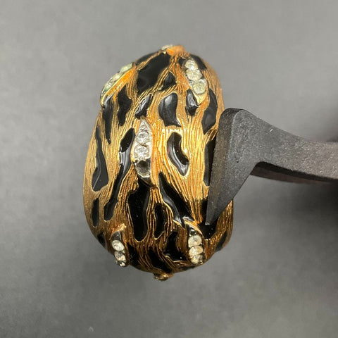 Vintage St. John Signed Gold Tone Black Enamel Animal Print Clip-On Earrings