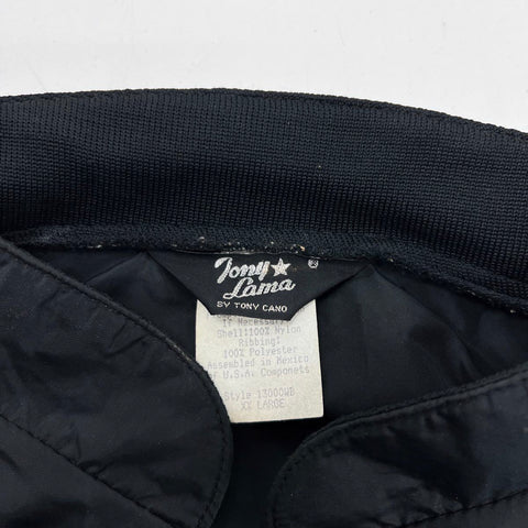 Vintage Tony Lama Men's Black Nylon Windbreaker Bomber Jacket Logo Sz XXL
