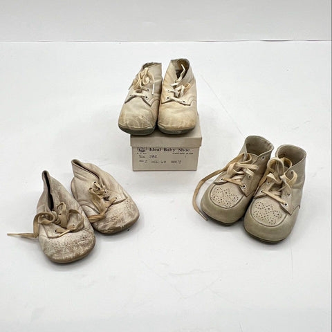 Vintage Ideal Baby Shoe & Baby Deer White Leather Walking Shoes Lot Sizes 2 3