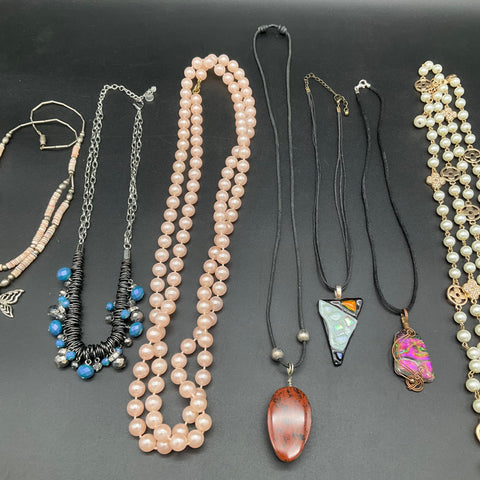 Vintage to Modern Mixed Costume Jewelry Lot of 10 Necklaces Faux Pearl Pendants