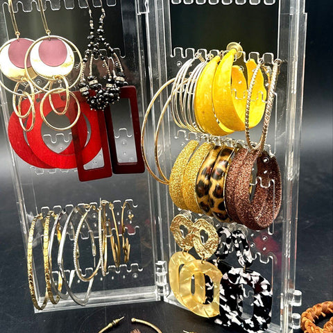 Vintage to Modern Fashion Earrings Lot Statement Hoops Tassels Acrylic Wood