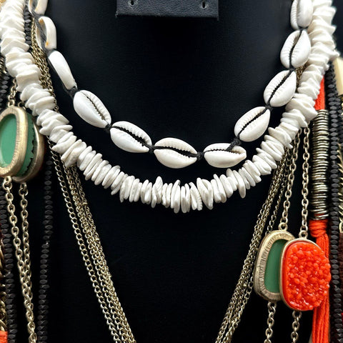 Mixed Fashion Jewelry Necklace Lot Cowrie Shell Faux Druzy Corded Boho Styles