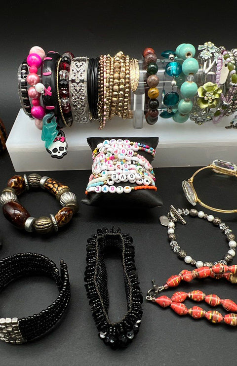 Mixed Costume Jewelry Bracelet Lot 45+ Pcs Beaded Bangle Cuff Monster High Charm