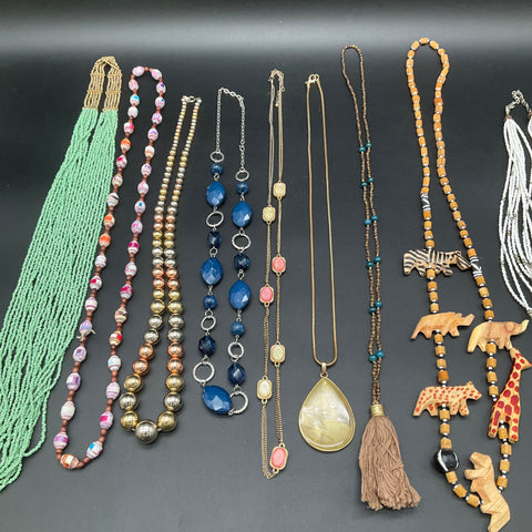 Costume Jewelry Lot 9 Fashion Necklaces Beaded Safari Boho Tassel Mixed Styles