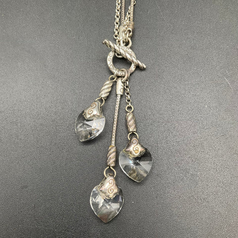 Brighton Silver Tone Multi-Strand Heart Crystal Toggle Clasp Necklace 16"